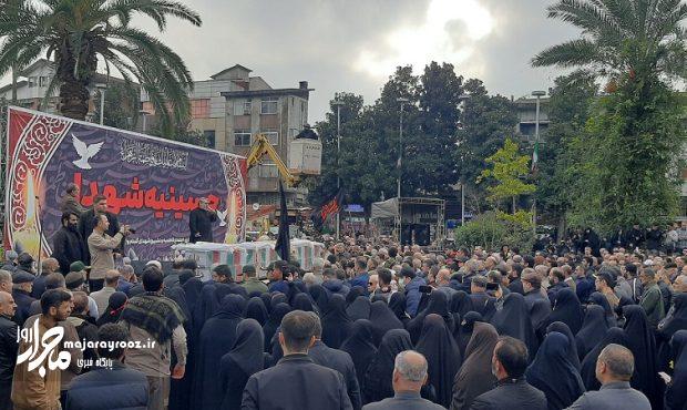 پیکرهای مطهر ۶ شهید گمنام و شهید “حسن بابانیا” در رشت تشییع شد